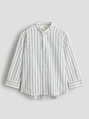H&M Kids Striped White Grandad Band Collar Button Down Shirt
